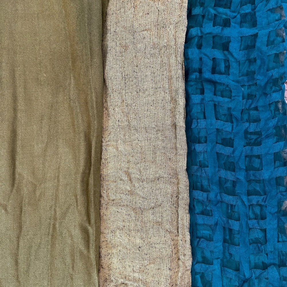 Lot of 3 Beautiful Green Boho bundle Lightweight Scarves Olive Teal Earth tones